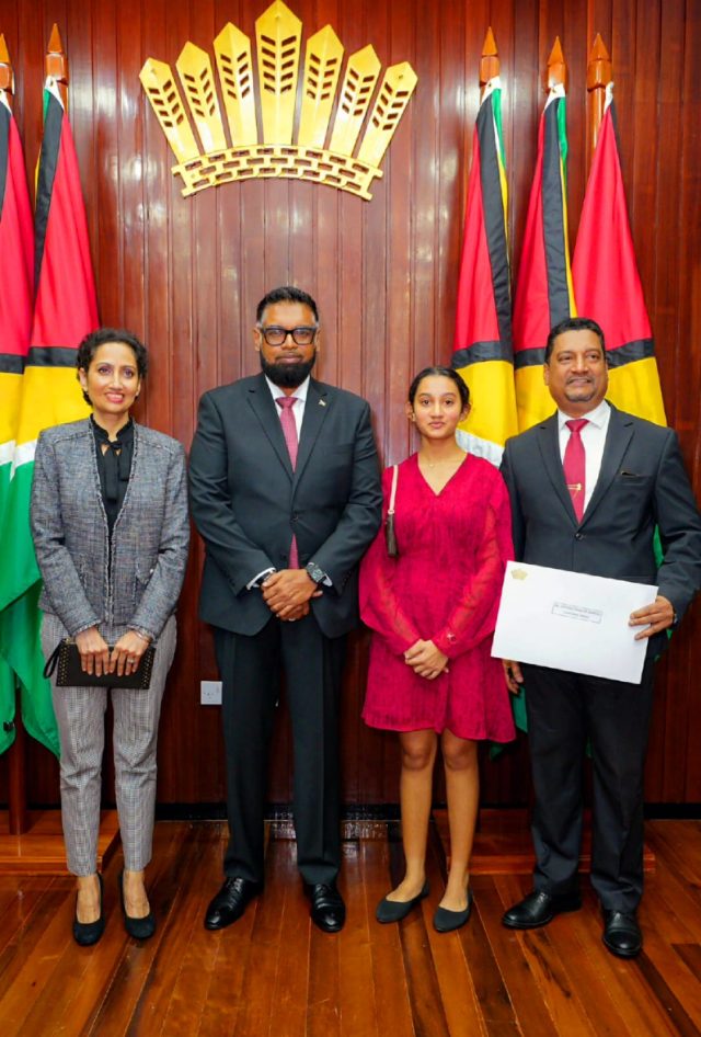 Justice Navindra Singh and family with President Ali at the swearing-in ceremony this morning