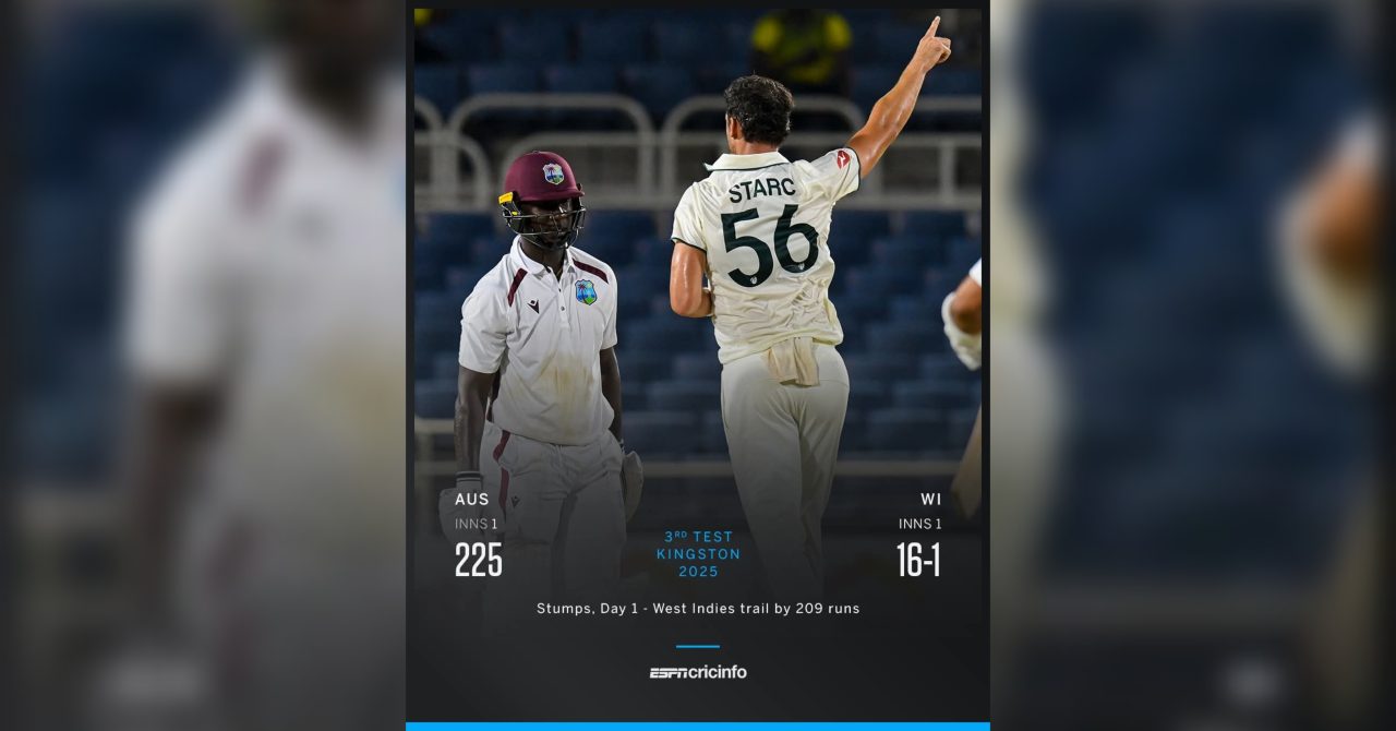West Indies seamers shine as Australia bowled out for 225 after a 7-for-68 collapse