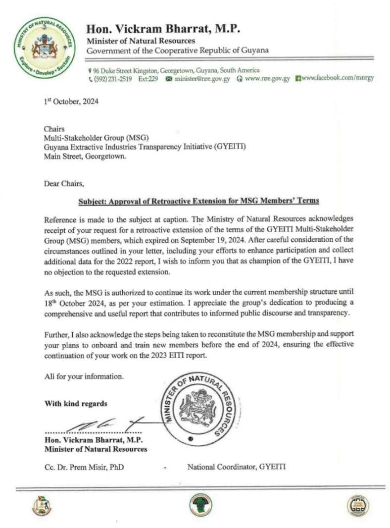 MNR responds to allegations on EITI implementation in Guyana