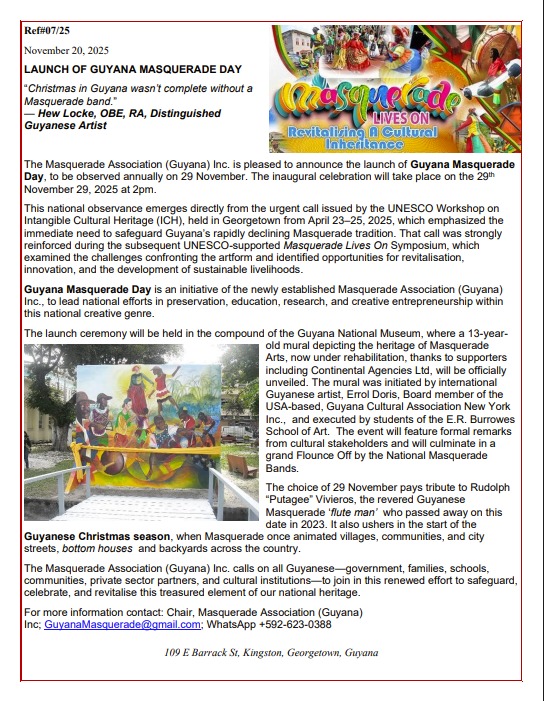 Guyana launches annual National Masquerade Day on November 29