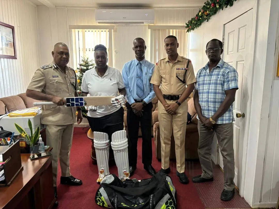 Police present cricket gear to rising Berbice all-rounder